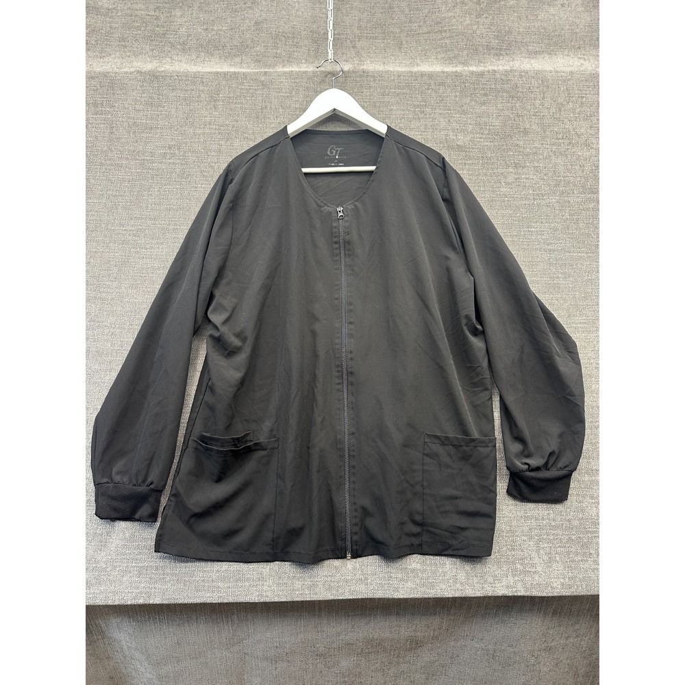 GT Performance Scrub Jacket Mens 2X Gray Long Sleeve Round Neck Full Zip Medical